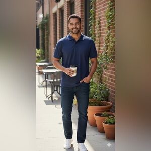 Van Heusen polo dress shirt men’s large classic fit coupe classque blue colar